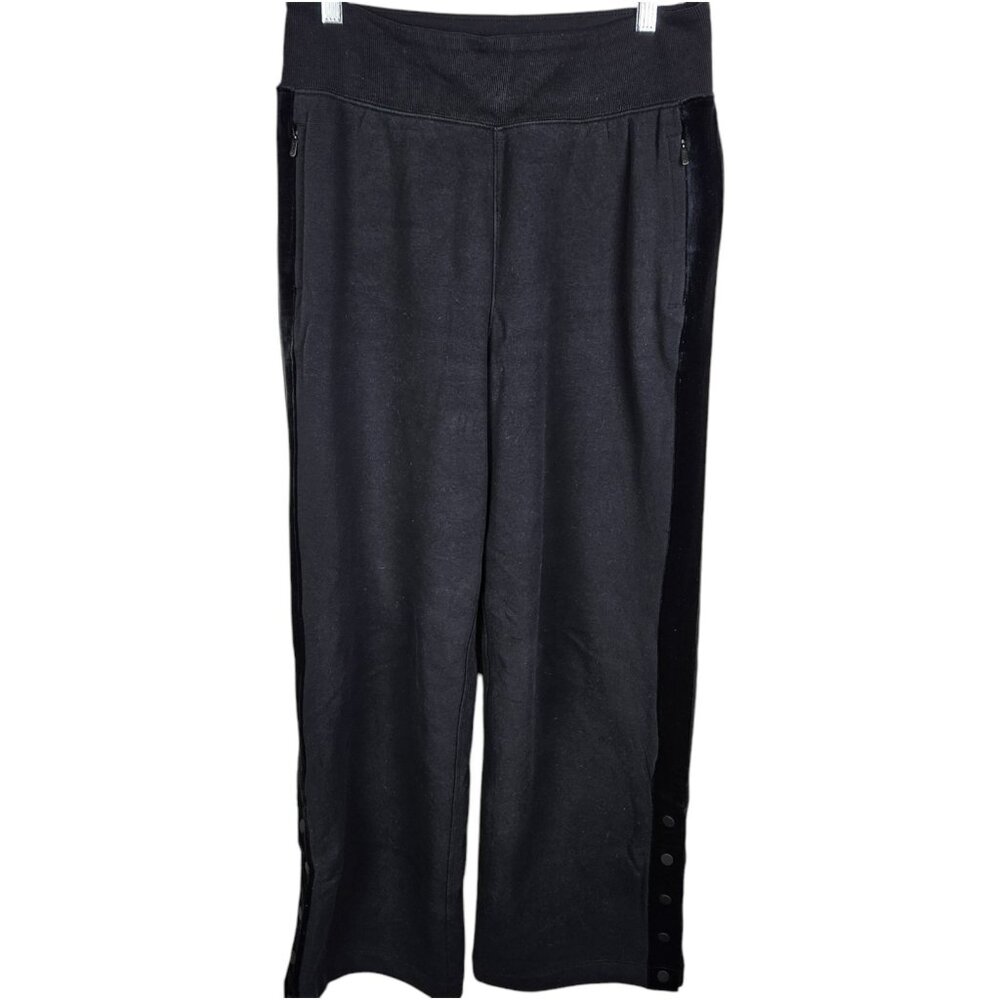 Athleta Retroplush Velvet Detail‎ Black Straight Wide Leg Pants Size Small